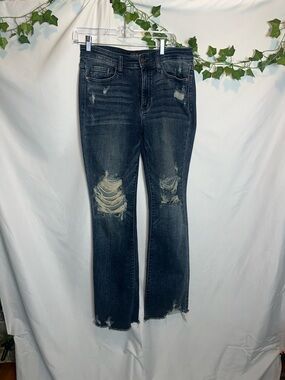 Judy Blue Distressed Dark Blue Flare Jeans